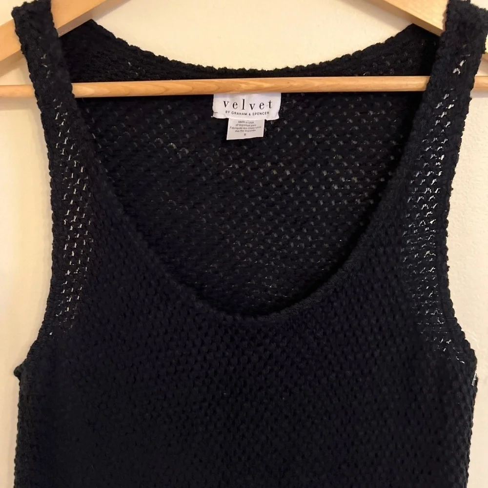 VELVET by Graham & Spencer Women Knitwear Dress Small Black Waffle Fringe Cotton